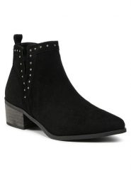 DeeZee Botki WS19233-02 Czarny. Czarne botki damskie DeeZee, z materiału, bez obcasa, na słupku, bez zapięcia. Za 79.99 zł.