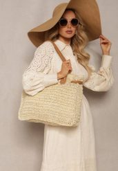 Jasnobeżowa Pleciona Torebka o Dużym Fasonie Tote w Stylu Boho Emerria. Brązowe torebki do ręki damskie Renee, bez wzorów, boho, bez dodatków. Za 89.99 zł.