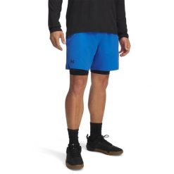 Szorty 2 w 1 Under Armour Vanish Woven. Niebieskie krótkie spodenki sportowe męskie Under Armour, s, bez wzorów, z materiału, na fitness i siłownię. Za 234.00 zł.