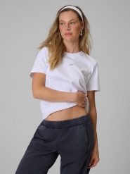 4F T-shirt regular gładki damski - biały XL. Białe koszulki sportowe damskie 4f, m, bez wzorów, z bawełny, bez kołnierzyka, bez ramiączek. Za 69.99 zł.