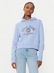 Guess Bluza W5RQ29 K68I4 Niebieski Regular Fit. Niebieskie bluzy damskie Guess, l, z aplikacjami, z bawełny, bez kaptura. Za 189.99 zł.
