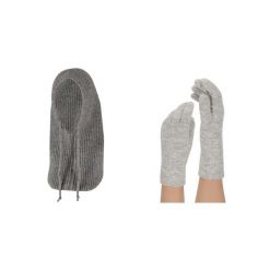 Kominiarka damska i rękawiczki modne szare. Szare rękawiczki damskie Sarlini, na zimę, bez wzorów, z dzianiny, eleganckie. Za 186.35 zł.