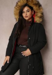 Czarno-Czerwona Kurtka Parka Dwustronna Deyu. Czarne kurtki damskie Renee, xl, bez wzorów, z futra, eleganckie. Za 159.99 zł.