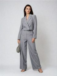 Eleganckie spodnie wide leg - szary. Szare spodnie materiałowe damskie Sinsay, l, bez wzorów. Za 59.99 zł.