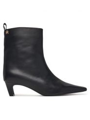 Tommy Hilfiger Botki Kitten Heel Leather Ankle Boot FW0FW09669 Czarny. Czarne botki damskie Tommy Hilfiger, ze skóry, bez obcasa, na słupku, bez zapięcia. Za 749.99 zł.