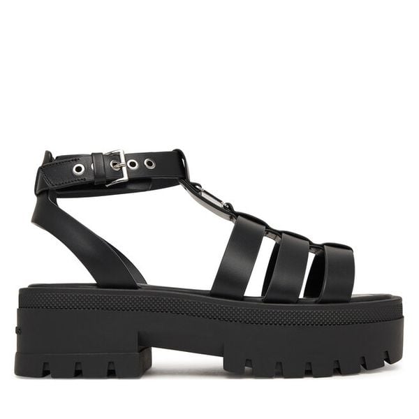 Sandały Tommy Jeans. Czarne sandały damskie Tommy Jeans, bez wzorów, z jeansu, bez obcasa, na płaskiej podeszwie, bez zapięcia. Za 378.99 zł.