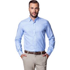 Koszula WILEA. Niebieskie koszule męskie marki LANCERTO, w prążki, z bawełny, button down. W wyprzedaży za 149.90 zł.