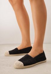 Czarne Espadryle z Koronkową Cholewką i Podeszwą z Plecionki Marilex. Czarne espadryle damskie Renee, na wiosnę, bez wzorów, z koronki, boho, bez obcasa, bez zapięcia. Za 69.99 zł.