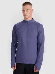 4F Bluza do biegania regular szybkoschnąca męska - granatowa M. Niebieskie bluzy sportowe męskie 4f, m, bez wzorów, bez kaptura, do biegania. Za 199.99 zł.