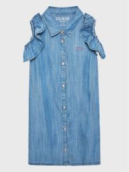 Guess Sukienka jeansowa K3GK18 D3X30 Niebieski Regular Fit. Niebieskie sukienki dla dziewczynek Guess, z aplikacjami, z jeansu, bez ramiączek. Za 289.99 zł.