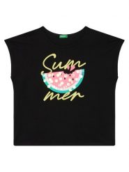 United Colors Of Benetton T-Shirt 3I1XC10P0 Czarny Regular Fit. Czarne t-shirty i topy dla dziewczynek United Colors Of Benetton, bez wzorów, z bawełny, bez ramiączek. Za 39.99 zł.