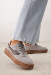 Szare Zamszowe Sneakersy w Stylu Klasycznych Tenisówek ze Skórzaną Wkładką Riosera. Szare obuwie sportowe damskie Born2be, bez wzorów, z jeansu, tenisowe. Za 189.99 zł.