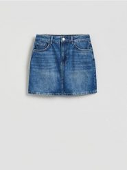 Jeansowa spódnica z aplikacjami - niebieski. Niebieskie spódnice damskie Reserved, l, z aplikacjami, z bawełny, proste. Za 119.99 zł.