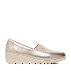 Półbuty Rieker. Żółte półbuty damskie Rieker, bez wzorów, bez obcasa, na koturnie, bez zapięcia. Za 339.99 zł.