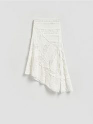 Asymetryczna spódnica midi - złamana biel. Spódnice damskie Reserved, l, bez wzorów, z bawełny, midi, asymetryczne. Za 129.99 zł.