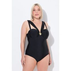 Damski Strój kąpielowy fiszbiny miękkie miseczki regulowane ramiączka. Czarne kostiumy jednoczęściowe damskie Ulla Popken, plus size, bez wzorów, z elastanu, sportowe, plus size, do pływania. Za 294.99 zł.