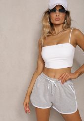 Jasnoszare Szorty Dresowe z Dodatkiem Bawełny High Waist Wykończone Lamówką Mivorina. Szare szorty sportowe damskie Renee, l, bez wzorów, z bawełny, eleganckie, z podwyższonym stanem. Za 24.99 zł.