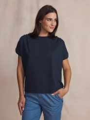 T-shirt damski TBS Rommy. Niebieskie t-shirty damskie TBS, s, bez wzorów, z bawełny, eleganckie, bez kołnierzyka. Za 186.00 zł.