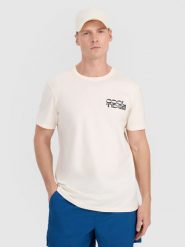 4F T-shirt regular z nadrukiem męski - biały M. Białe koszulki sportowe męskie 4f, m, bez wzorów, z bawełny, klasyczne, bez kołnierzyka. Za 59.99 zł.