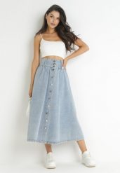 Jasnoniebieska Spódnica Jeansowa Maxi z Bawełny Nicollta. Niebieskie spódnice damskie Born2be, s, bez wzorów, z bawełny, maxi. Za 169.99 zł.