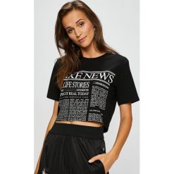 Tally Weijl - Top. Szare topy damskie TALLY WEIJL, z nadrukiem, z bawełny, z okrągłym kołnierzem, z krótkim rękawem. Za 39.90 zł.