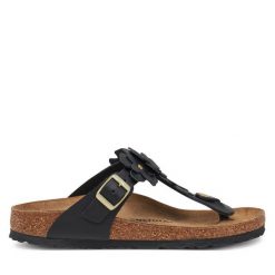 Japonki Birkenstock. Czarne klapki damskie Birkenstock, bez wzorów, bez obcasa. Za 519.99 zł.