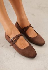 Brązowe Balerinki VICES z Imitacji Zamszu z Podwójnym Paskiem z Klamerką Nattosia. Brązowe baleriny damskie Born2be, na lato, bez wzorów, z jeansu, eleganckie, bez obcasa. Za 69.99 zł.
