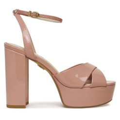 Sandały Buffalo. Czerwone sandały damskie Buffalo, bez wzorów, bez obcasa, na słupku, bez zapięcia. Za 269.99 zł.