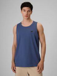4F Koszulka bez rękawów regular gładka męska - denim L. T-shirty męskie 4f, l, bez wzorów, z bawełny, bez kołnierzyka. Za 49.99 zł.