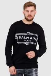 BALMAIN Czarny sweter męski z wełny merino, Rozmiar XL. Czarne swetry przez głowę męskie Balmain, l, bez wzorów, prążkowane, bez kołnierzyka. W wyprzedaży za 1,999.99 zł.
