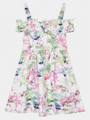 Guess Sukienka codzienna J4GK25 WBHQ0 Kolorowy Regular Fit. Sukienki dla dziewczynek Guess, z aplikacjami, z bawełny, bez ramiączek. Za 199.99 zł.