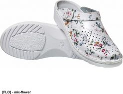 MEDIBUT BMKLADZKOL - obuwie zawodowe damskie klapki przeciwpoślizgowy kolebkowy spód profil ortopedyczny, podeszwa antypoślizgowa, - mix-flower 39. Klapki damskie Medibut, bez wzorów, bez obcasa. Za 125.56 zł.