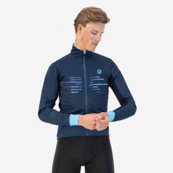 Kurtka rowerowa męska Rogelli Radius. Niebieskie kurtki sportowe męskie Rogelli, m, bez wzorów, rowerowe. W wyprzedaży za 230.00 zł.
