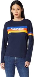 WRANGLER RAINBOW TEE DAMSKA KOSZULKA Z DŁUGIM RĘKAWEM LONGSLEEVE NAVY W7P9EV114 112132067. Niebieskie bluzki damskie Wrangler, s, bez wzorów, bez kołnierzyka. Za 99.99 zł.