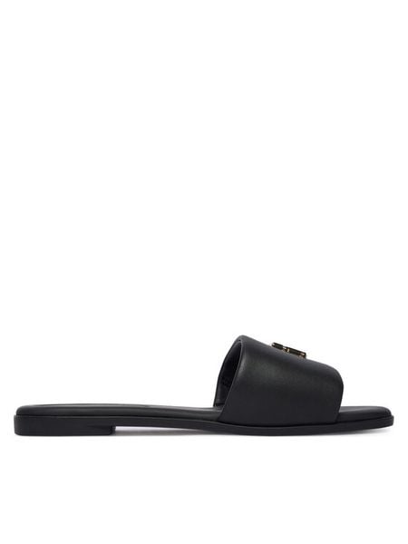 Tommy Hilfiger Klapki Th Logo Hardware Leather Mule FW0FW09292 Czarny. Czarne klapki damskie Tommy Hilfiger, bez wzorów, ze skóry, bez obcasa. Za 359.99 zł.