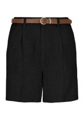 P-ELYS. Czarne szorty damskie Volcano, m, bez wzorów, ze lnu, z podwyższonym stanem. Za 139.99 zł.