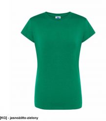 JHK T-shirt damski JHK - premium z krótkim rękawem, dopasowany do sylwetki, single jersey, 170 g jasnożółto-zielony S. Zielone t-shirty damskie JHK, s, bez wzorów, z jersey, bez kołnierzyka. Za 14.08 zł.