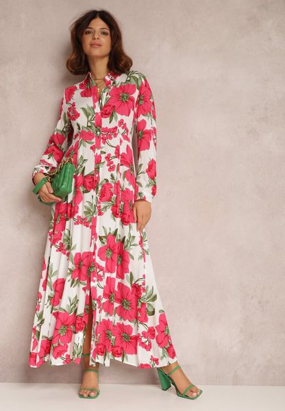 Biała Sukienka Katyne. Białe sukienki damskie Renee, na lato, m, z aplikacjami, z tkaniny, eleganckie, bez kołnierzyka, bez ramiączek, maxi, koszulowe. Za 119.99 zł.