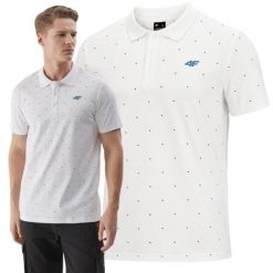 Koszulka polo męska 4F 4FWSS25TPTSM703. Białe koszulki polo męskie 4f, m, bez wzorów, z bawełny, biznesowe, bez ramiączek. Za 69.99 zł.