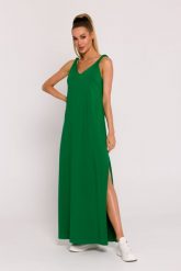 Zielona Sukienka Maxi bez Rękawów z Dekoltem na Plecach. Zielone sukienki damskie MOE, l, bez wzorów, z bawełny, bez kołnierzyka, bez ramiączek, maxi. Za 331.90 zł.