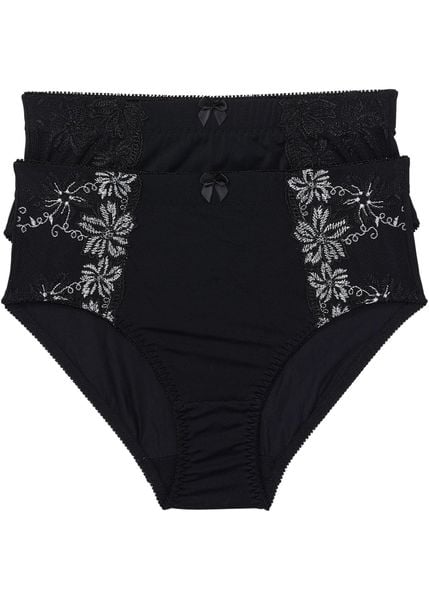 Figi modelujące (2 pary). Czarne bielizna wyszczuplająca bonprix, bez wzorów, z bawełny. Za 74.99 zł.
