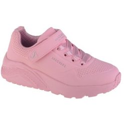 Buty do chodzenia dziewczęce, Skechers Uno Lite-Frosty Vibe. Czerwone buty sportowe dziewczęce Skechers, bez wzorów, z materiału, bez zapięcia, trekkingowe. Za 179.99 zł.