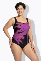 Damskie Strój kąpielowy palmy miękkie miseczki ramiączka z regulacją. Czarne kostiumy jednoczęściowe damskie Ulla Popken, plus size, bez wzorów, z elastanu, plus size, do pływania. Za 191.99 zł.