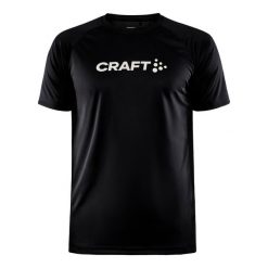 Koszulka z krótkim rękawem Craft Core Essence Logo Czarny. Czarne koszulki sportowe męskie Craft, bez wzorów, bez kołnierzyka, bez ramiączek, do biegania. Za 141.87 zł.
