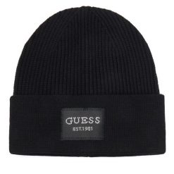 Czapka Guess. Czarne czapki i kapelusze damskie Guess, na zimę, z aplikacjami. Za 154.99 zł.