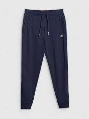 4F Spodnie dresowe joggery męskie - granatowe M. Niebieskie spodnie sportowe męskie 4f, m, bez wzorów, z dresówki, na fitness i siłownię. Za 149.99 zł.