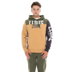 Herren-Winter-Kapuzenpullover zum Überziehen mit Large Leone 1947 Color Block. Brązowe bluzy męskie LEONE 1947 APPAREL, bez wzorów, z bawełny, bez kaptura. Za 206.29 zł.