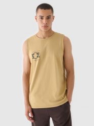 4F Tank top oversize z nadrukiem męski - beżowy L. Brązowe koszulki sportowe męskie 4f, l, bez wzorów, z bawełny, klasyczne, bez kołnierzyka. W wyprzedaży za 29.99 zł.