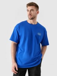 4F T-shirt oversize z nadrukiem męski - niebieski L. Niebieskie koszulki sportowe męskie 4f, l, bez wzorów, z bawełny, bez kołnierzyka, bez ramiączek. W wyprzedaży za 39.99 zł.