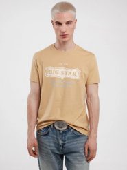 Koszulka męska z nadrukiem beżowa Millaner 805. Brązowe t-shirty męskie Big Star, l, bez wzorów, z bawełny, klasyczne, bez kołnierzyka. W wyprzedaży za 39.99 zł.